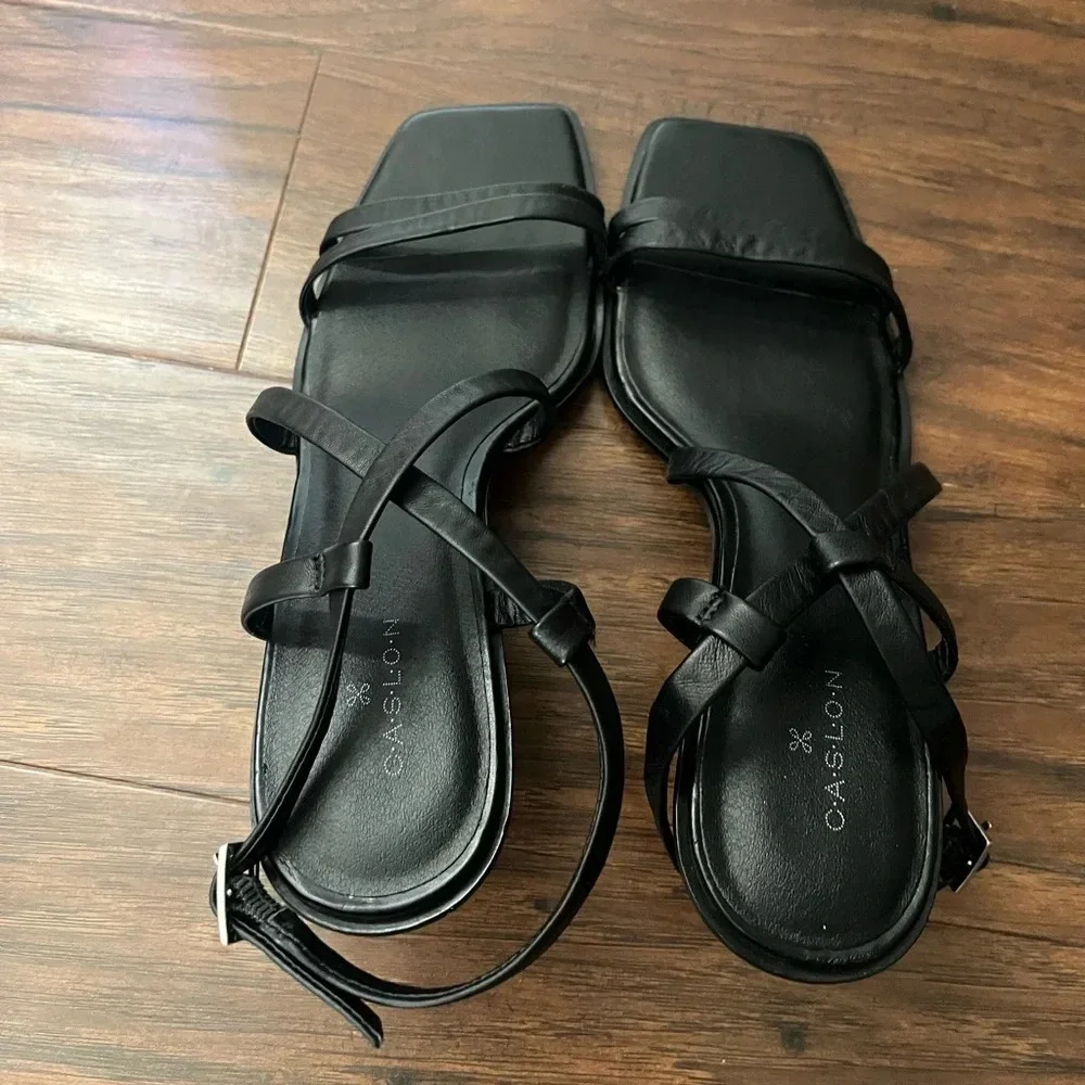 Nordstrom Caslon Square Toe Wedge Sandal in Black NWOT-Size 8